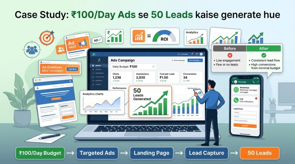 Case Study: ₹100/Day Ads se 50 Leads kaise generate hue